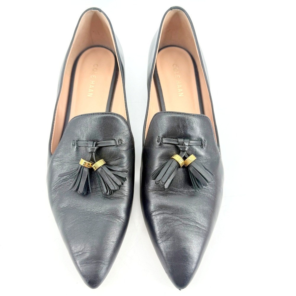 Cole Haan Grand 360 Tassel Loafers Women 8B Black Leather Pointd Toe Dress Shoes - Picture 4 of 9